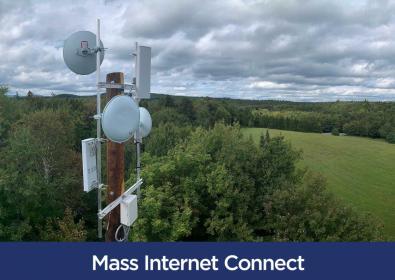 Blue block with technology in field for Mass Internet Connect